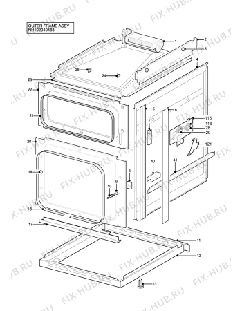 Взрыв-схема плиты (духовки) Tricity Bendix CSIE501WH (STRATA) - Схема узла H10 Outer Frame